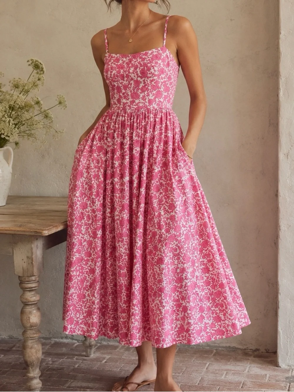J.Crew A-Line Cotton Poplin Midi Dress Rosebud Floral Pink Size 6